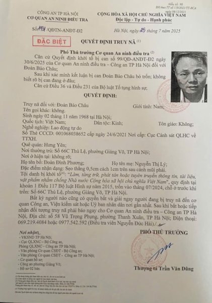 Ông Đoàn Bảo Châu bị truy nã đặc biệt