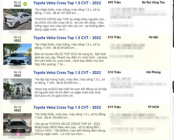 Veloz Cross mất giá trong khoảng 180 - 230 triệu đồng so với giá lăn bánh ban đầu.