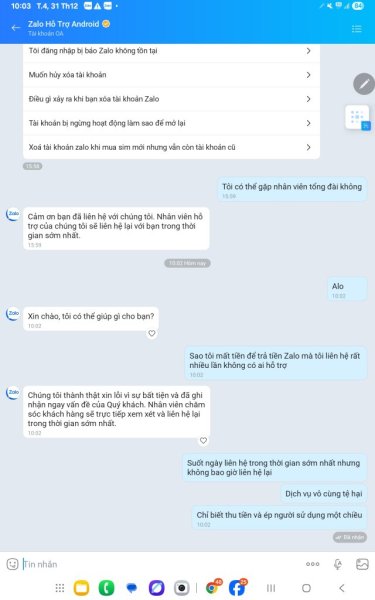 Em hỏi cách liên hệ Zalo để lấy lại tiền nếu bị hủy tài khoản