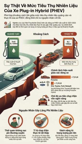 Xe hybrid sạc điện PHEV thực tế tốn xăng gấp 3 lần so với hãng công bố, và nguyên nhân ...