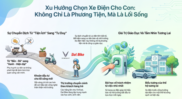 Nhiều bố mẹ giờ mua xe điện cho con đi học không còn vì tiết kiệm, mà vì muốn con sớm hình thành lối sống xanh và hiện đại hơn
