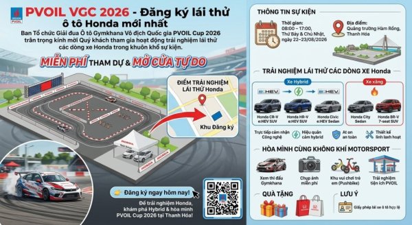 PVOIL VGC 2026 - Đăng ký lái thử ô tô Honda mới nhất