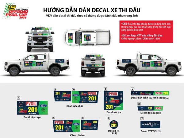 Quy định dán decal xe thi đấu giải đua VĐQG PVOIL VOC 2026
