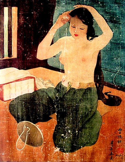 Thiếu nữ chải tóc - Lụa (57cm x 42cm) 1941 Ngx Văn Log - A Girl combing her hair - Silk.jpg0.jpg