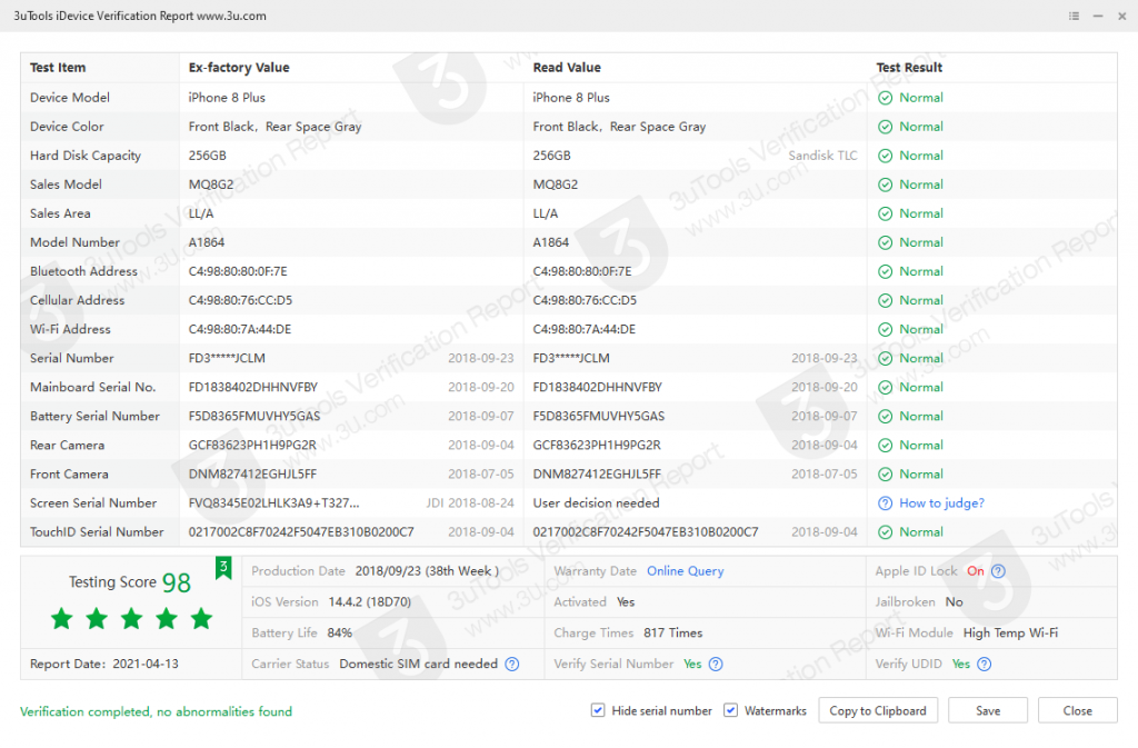 iPhone 8 Plus_iDevice Verification Report_001C05393804E02E.png