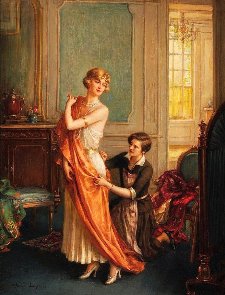 800px-Albert_Lynch_An_Elegant_Lady_Being_Dressed_by_her_Maid.jpg