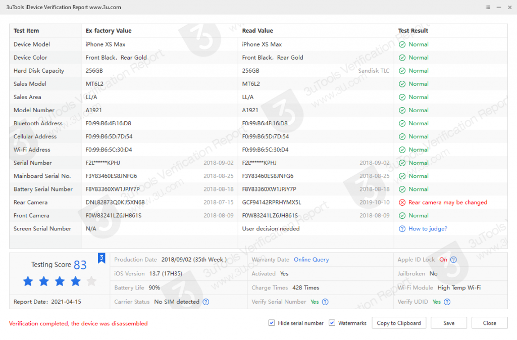 iPhone XS Max_iDevice Verification Report_000404513438002E.png