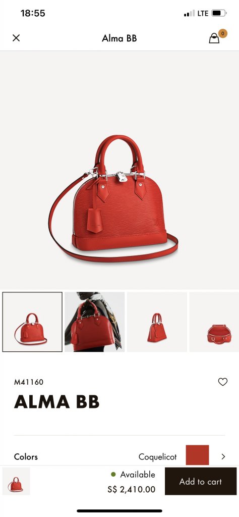 Louis Vuitton M41160 LV Alma BB handbag in Coquelicot Red Epi