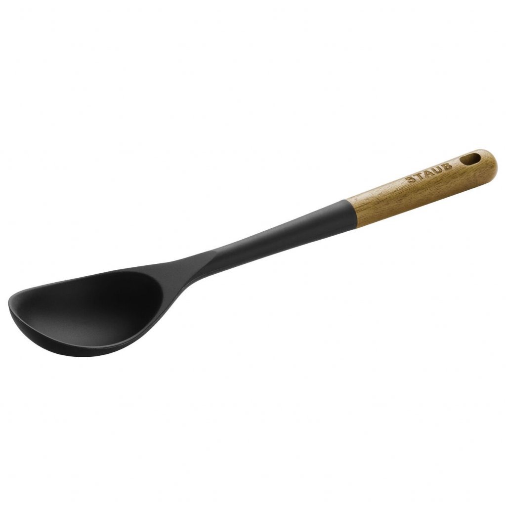 Muôi muỗng xào nấu cán gỗ Staub Black Silicon Serving Spoon 31cm (40503-107-0)2.jpeg