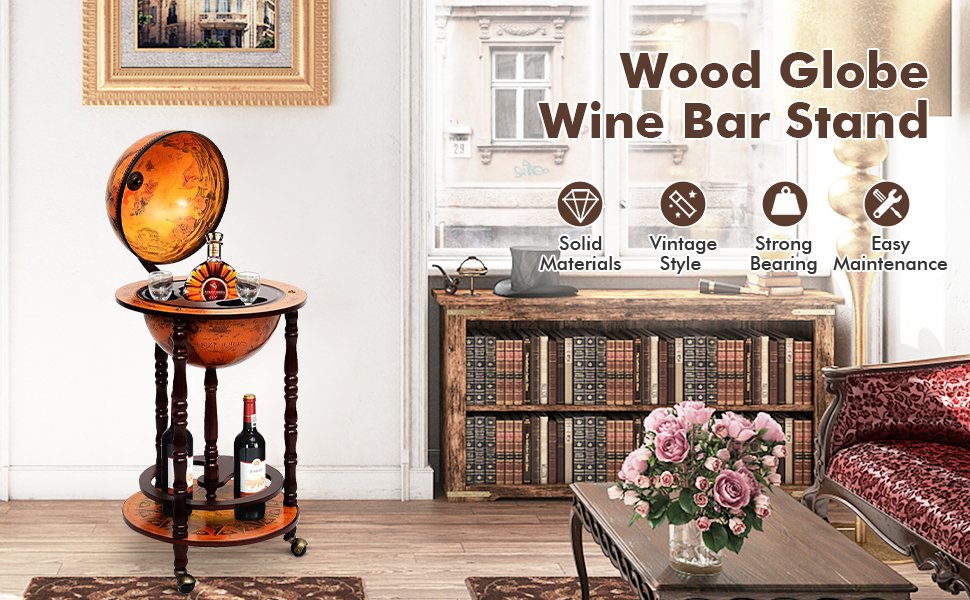 Quầy bar rượu hình quả địa cầu gỗ thế kỉ 16 Costway HW471951.jpeg