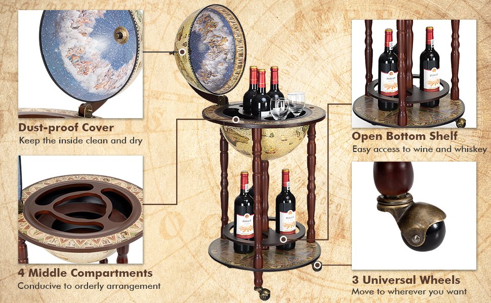 Quầy bar rượu hình quả địa cầu gỗ thế kỉ 16 Costway HW471954.jpeg