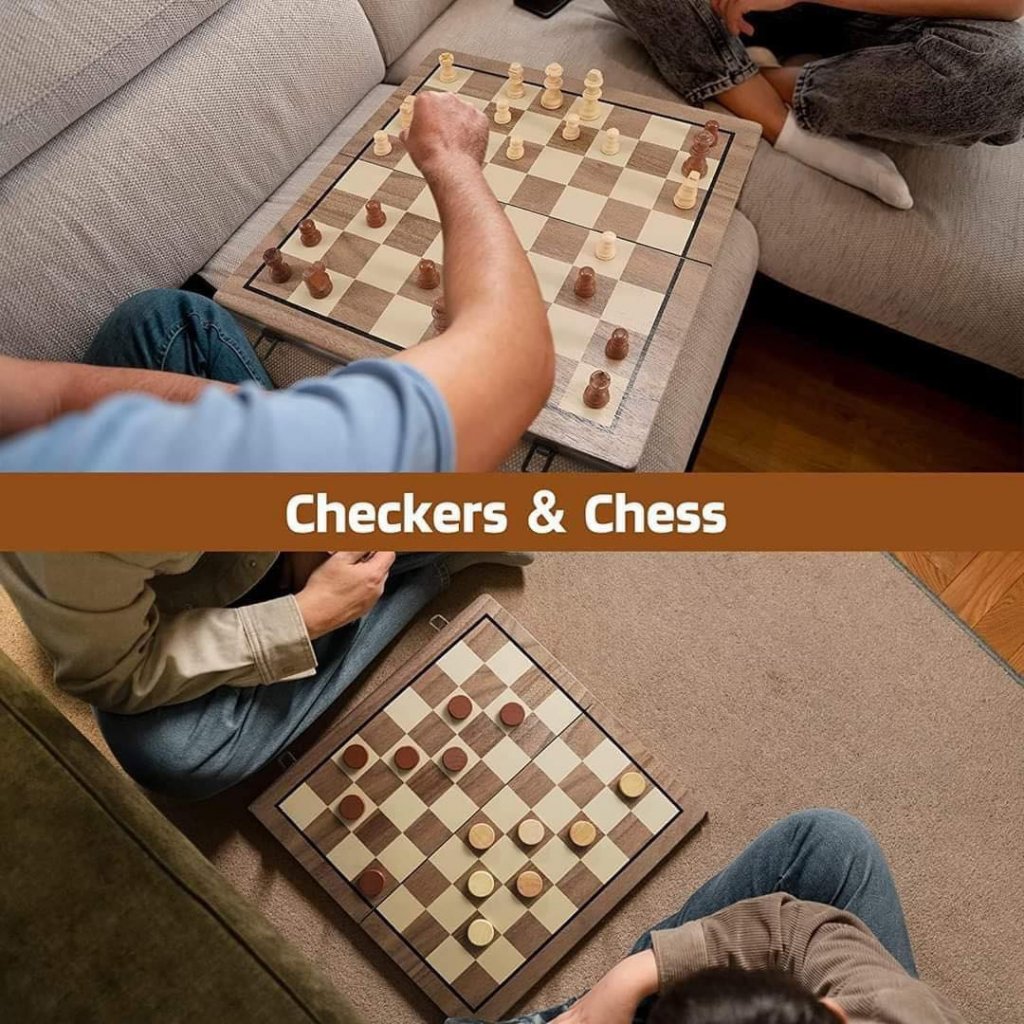 Bộ 2 trò chơi cờ vua có nam châm và Checkers bằng gỗ 40x40cm Playbea SKU P0131.jpeg