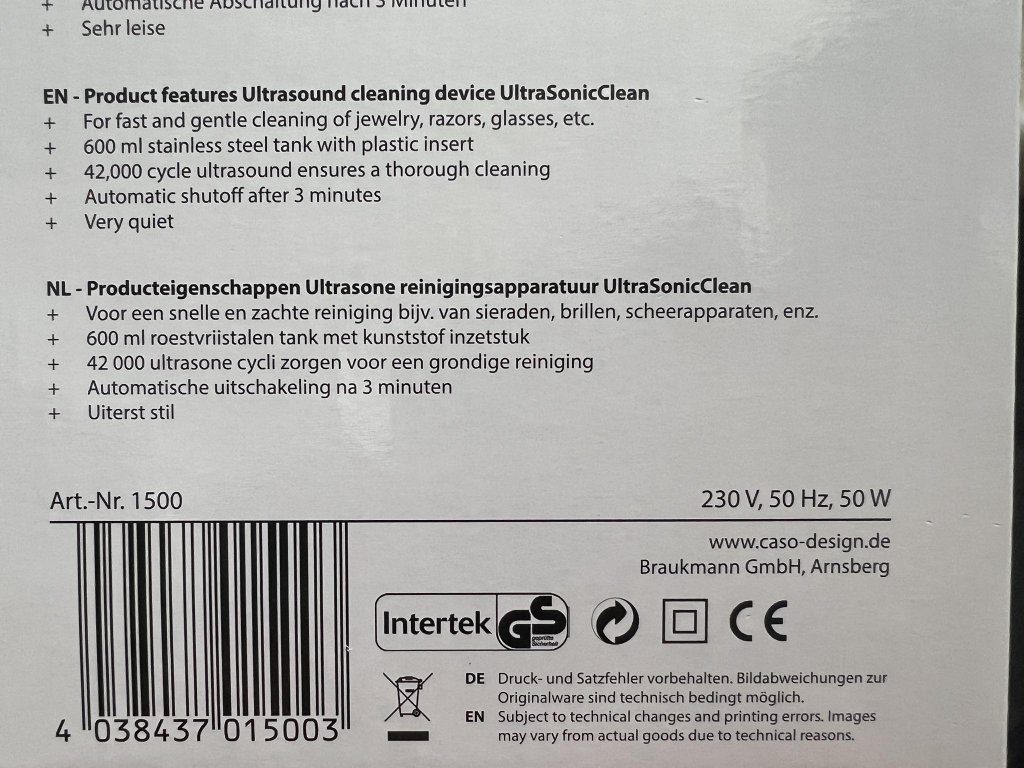 1-Máy làm sạch trang sức bằng sóng siêu âm 50W CASO UltraSonicClean 15008.jpeg