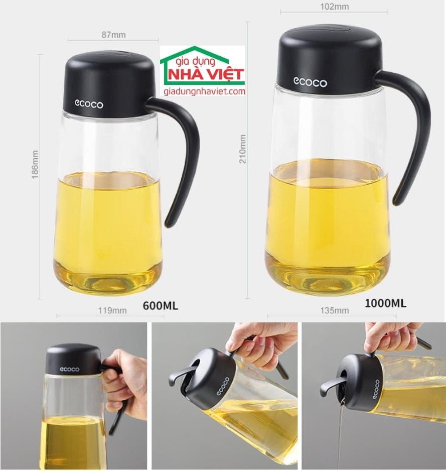 Bình thủy tinh rót dầu 600ml tự động đóng mở Ecoco E18099.jpeg