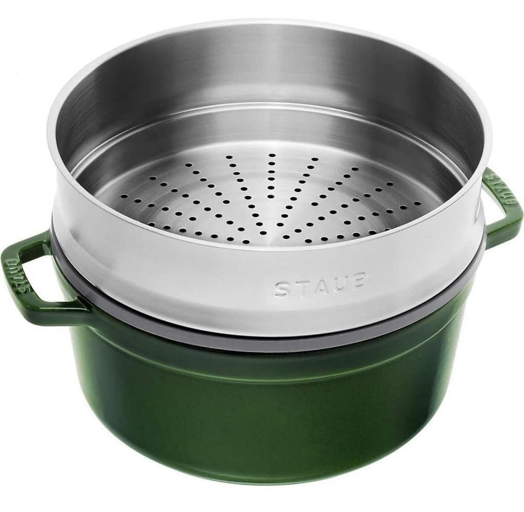 Nồi gang đúc tròn màu xanh húng chanh kèm xửng hấp 26cm Staub 7.jpeg