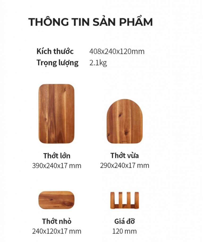 Bộ 3 thớt gỗ Acacia (tràm) tự nhiên kèm giá đỡ LocknLock CKD075S4 – sản xuất tại Việt Nam0.jpg