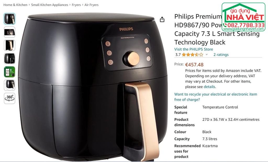 Nồi chiên không dầu size XXL 7.3L 2225W cảm biến thông minh Philips 9867-90 – nội ...jpg