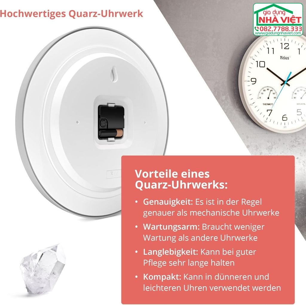 Đồng hồ treo tường kèm đo nhiệt độ và độ ẩm 30cm Mebus 16182 – hàng Đức7.jpg