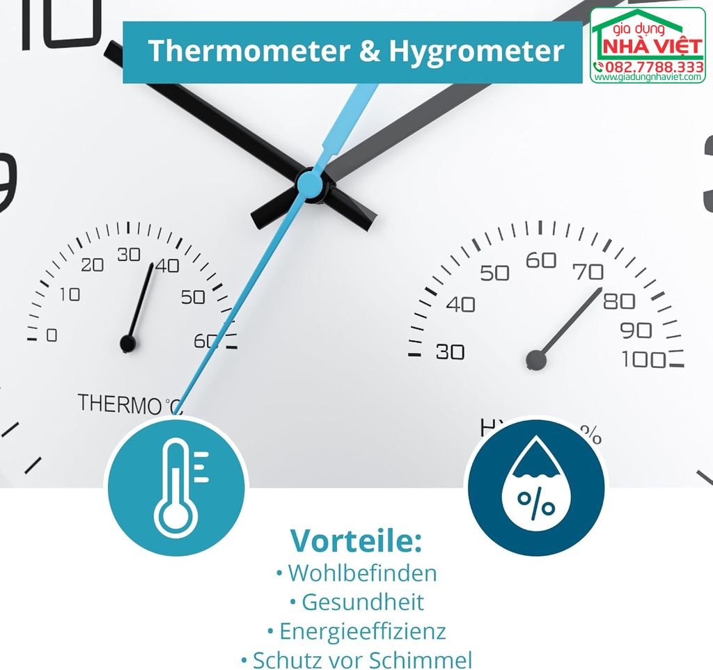 Đồng hồ treo tường kèm đo nhiệt độ và độ ẩm 30cm Mebus 16182 – hàng Đức8.jpg