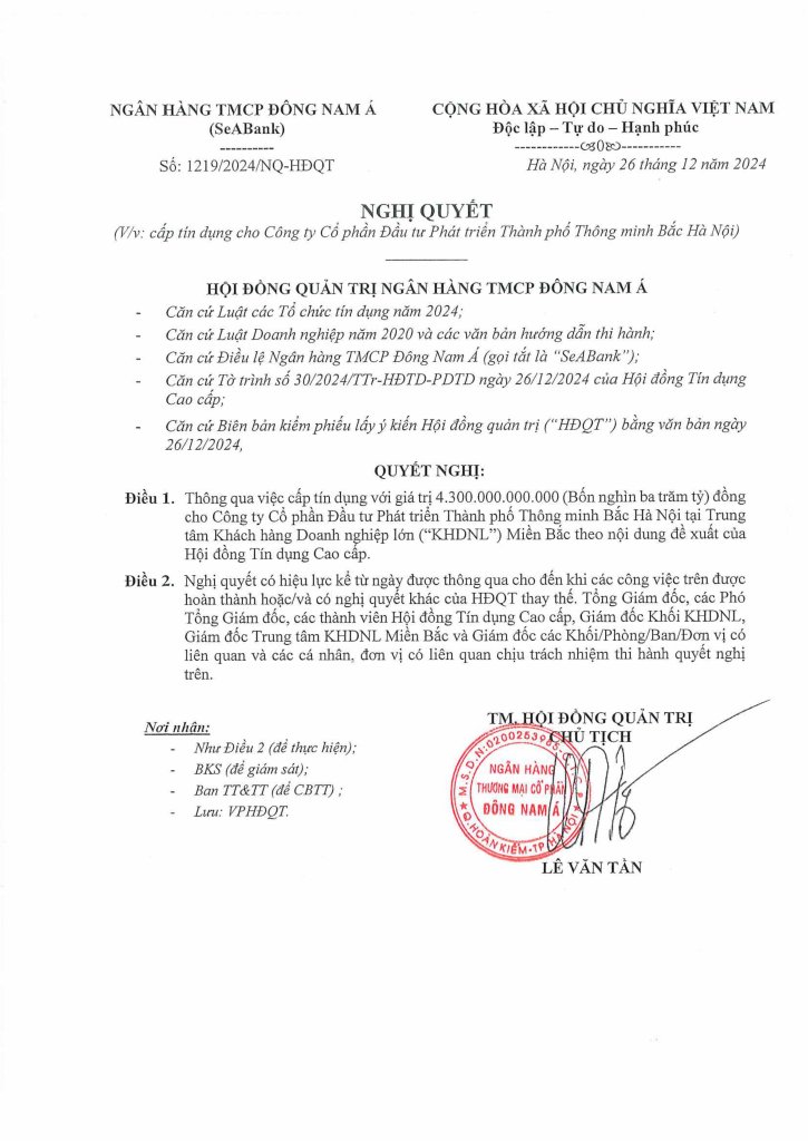 20241227 - SSB - CBTT NQ HDQT vv cap tin dung cho CTCP Dau tu Phat trien TP Thong minh Bac Ha ...jpg