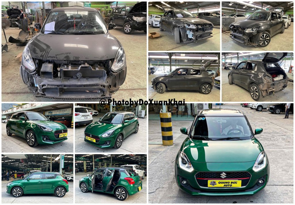 SUZUKI SWIFT -  ĐỔI MÀU TỪ XÁM SANG XANH LÁ TRỪ NÓC KHAIPHUCHOI QUANGDUCAUTO (1).jpg