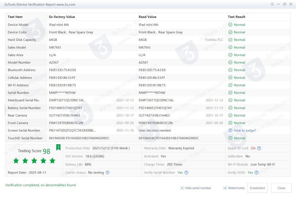 iPad mini 6th_iDevice Verification Report_00146C860111801E.jpg