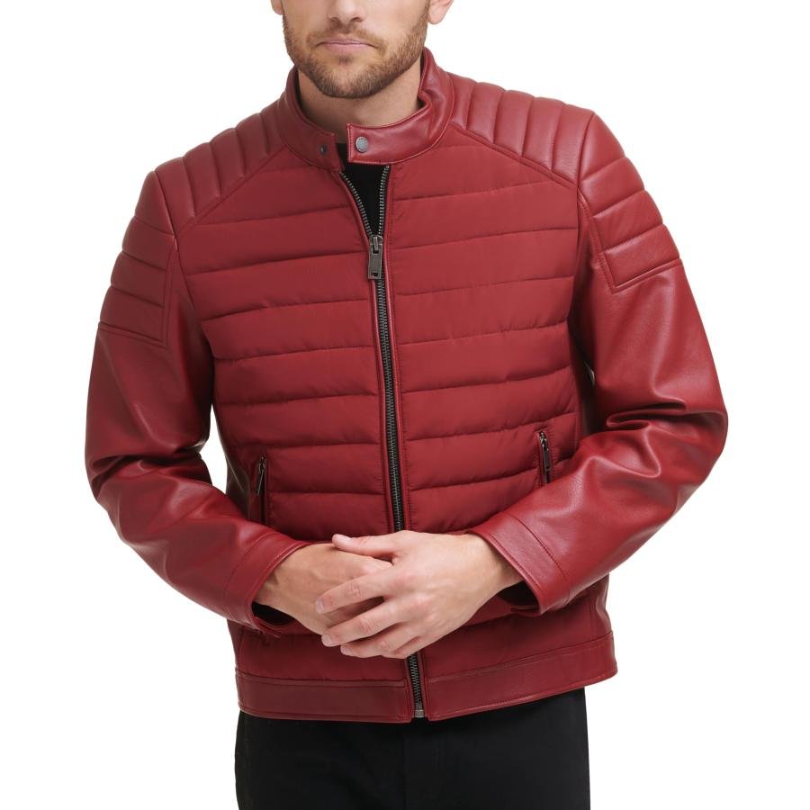 DKNY Mixed Media Faux Leather Puffer Motocros Racer Jacket 1.jpg