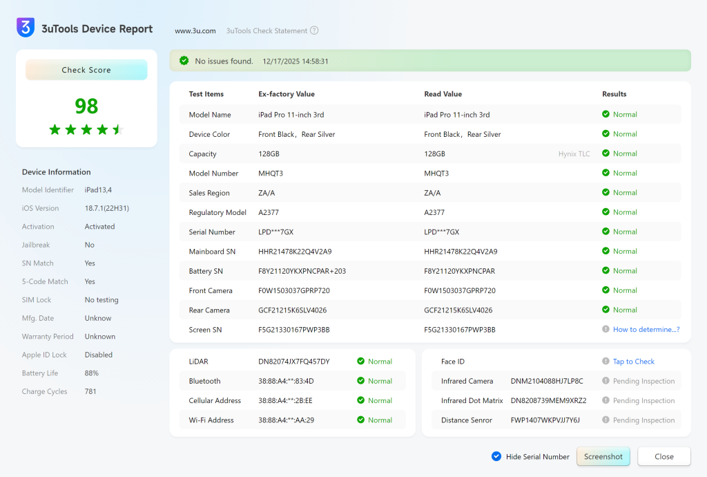 iPad Pro 11-inch 3rd_ Verification Report_001D399122FB001E.png