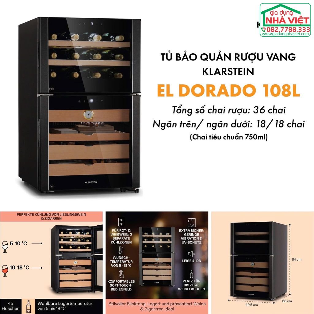 Tủ bảo quản rượu vang Klarstein El Dorado 108L1.jpg